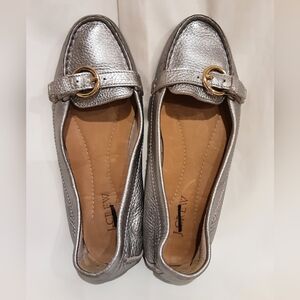 J.Crew Metallic Silver Leather Driving Moccasins Mocs Loafers Flats Women's 7